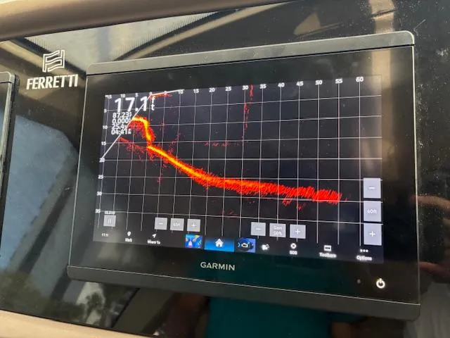  Yacht Photos Pics Garmin display on 2009 Ferretti Yachts 470 showing sonar data.