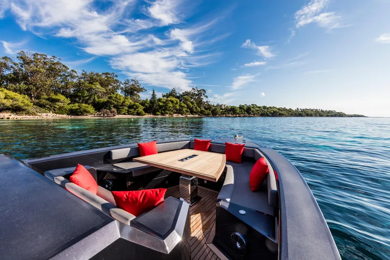 Mazu 42 Yacht Photos Pics Luxurious 2025 Mazu Yachts 42 with elegant seating and scenic ocean view.