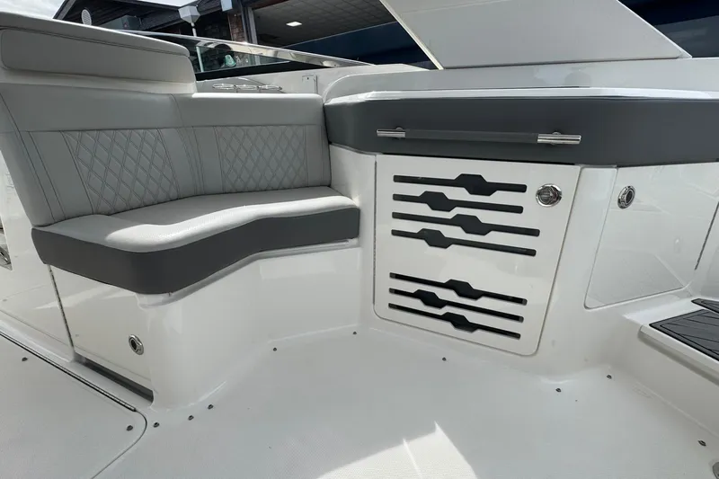  Yacht Photos Pics 2021 Sea Ray 310 SLX interior with sleek seating and modern design.