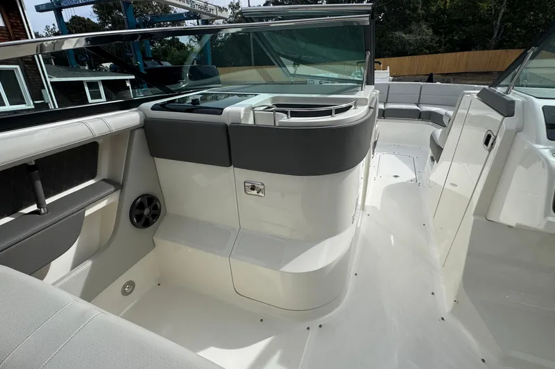  Yacht Photos Pics 2021 Sea Ray 310 SLX boat interior with sleek seating and modern design.