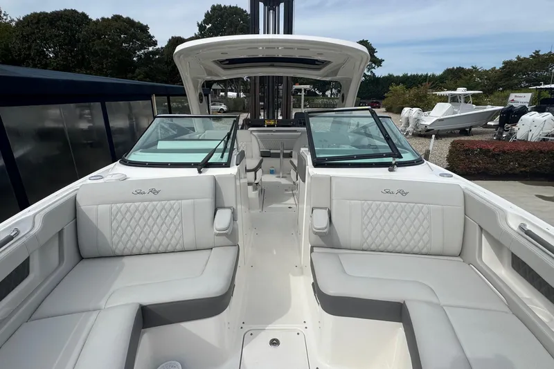  Yacht Photos Pics 2021 Sea Ray 310 SLX boat interior with luxurious seating and modern design.