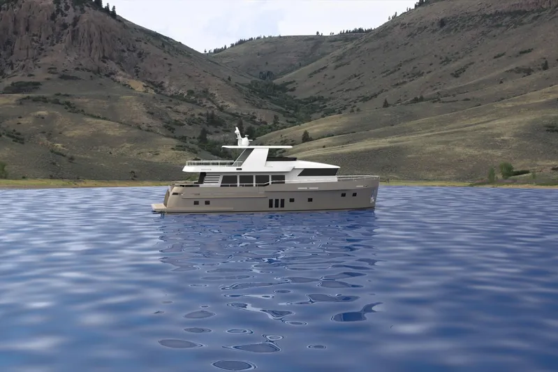  Yacht Photos Pics Luxury yacht Van der Heijden Explorer 2400, 2026 model, cruising on a serene lake.