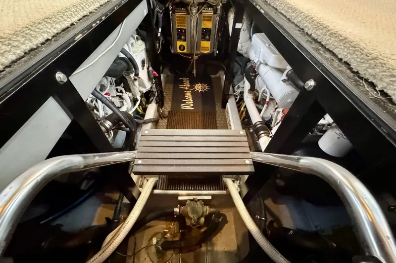 Shake N' Bake Yacht Photos Pics Engine room of a 2006 Meridian Motoryacht, showcasing mechanical components and equipment.