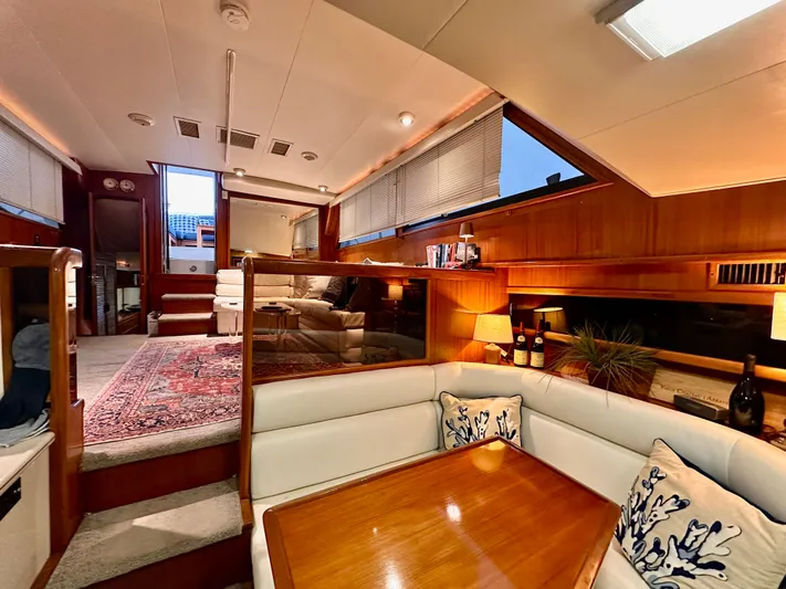 Sea Suite Yacht Photos Pics Luxurious interior of a 1989 Viking 44 Motor Yacht with elegant wood finishes.