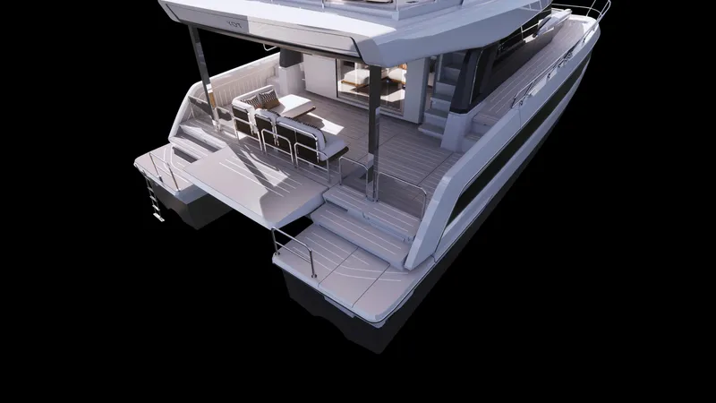 Clinique Bateau Yacht Photos Pics Modern YOT 53 yacht, 2025 model, featuring sleek design and spacious deck area.