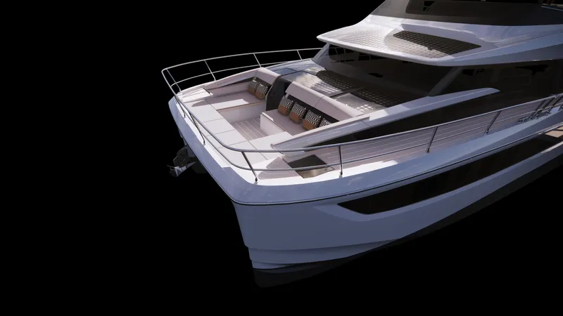Clinique Bateau Yacht Photos Pics Luxurious 2025 YOT 53 yacht with sleek design and spacious deck seating.