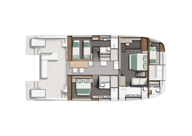 Clinique Bateau Yacht Photos Pics Floor plan of a 2025 YOT 53 yacht, featuring multiple bedrooms and bathrooms.