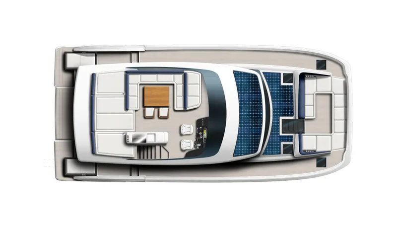 Clinique Bateau Yacht Photos Pics Top view of 2025 YOT 53 boat with spacious deck and seating areas.