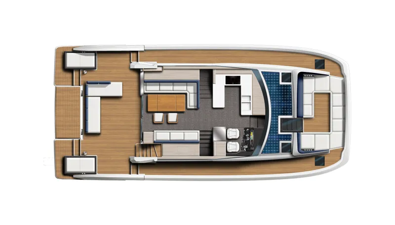 Clinique Bateau Yacht Photos Pics Top view of 2025 YOT 53 yacht interior layout with modern design elements.