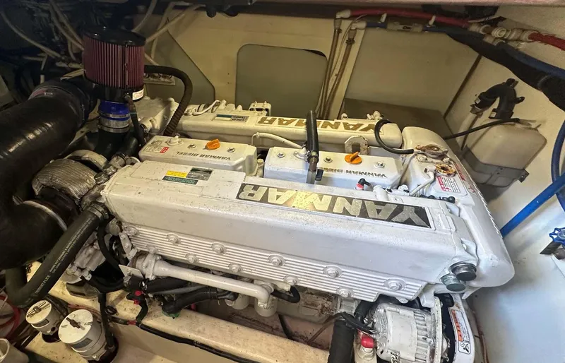 True Blue Yacht Photos Pics Engine room of a 2005 Sabre 42 Express with Yanmar marine engine.