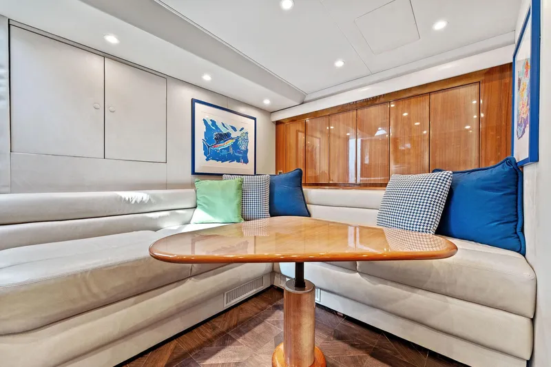 Hog Wild Yacht Photos Pics Luxurious interior of 2007 Viking 52 Open yacht with elegant seating and decor.