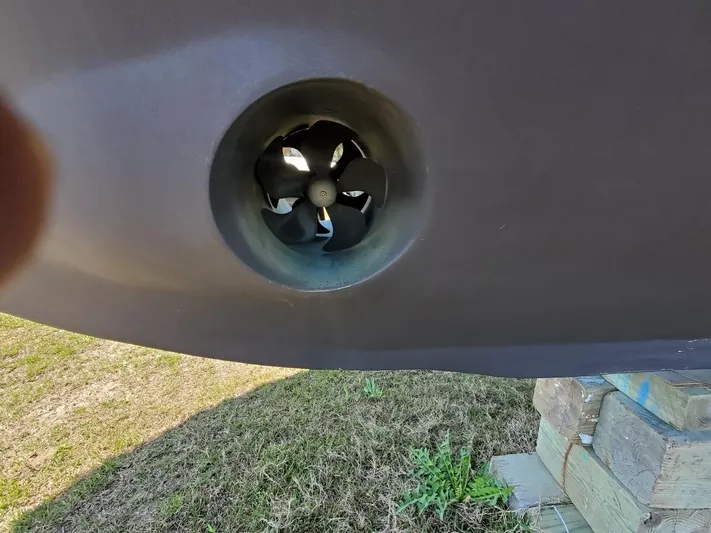  Yacht Photos Pics Bow thruster of 2005 Custom Carolina C 30 CAT boat on dry land.