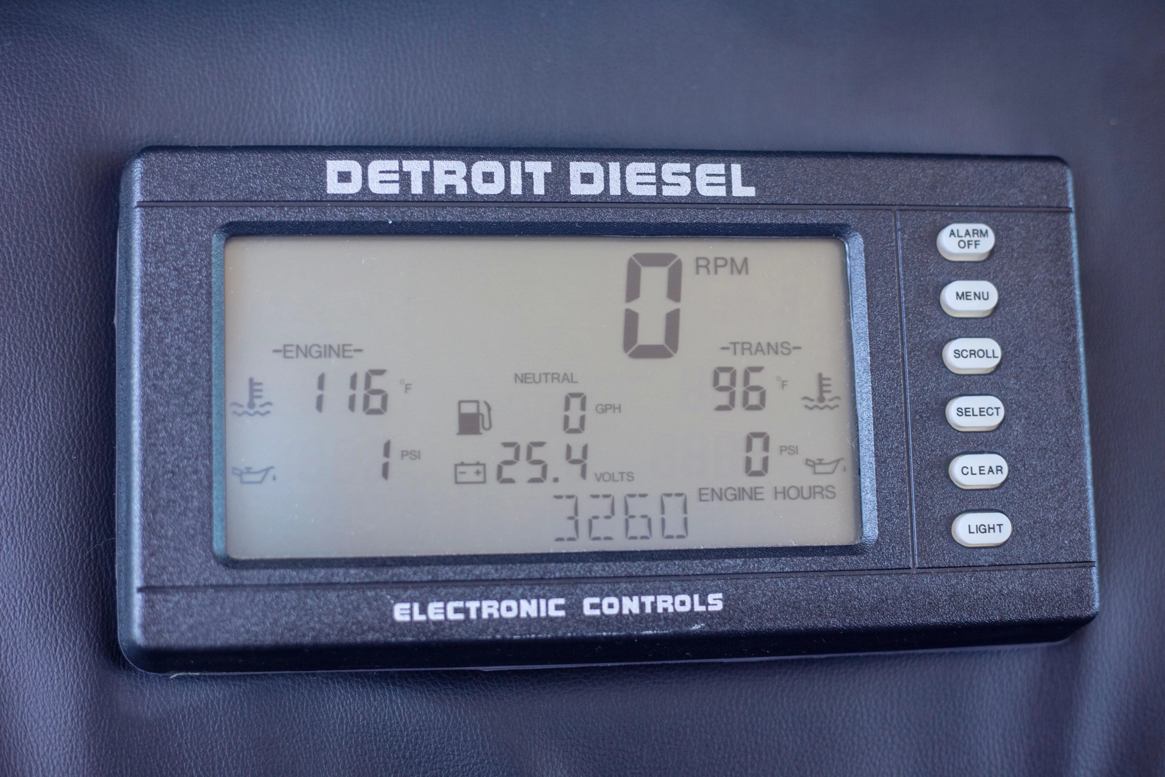 Prime Time Yacht Photos Pics Detroit Diesel electronic control display on 2002 Viking 65 Enclosed Bridge yacht.