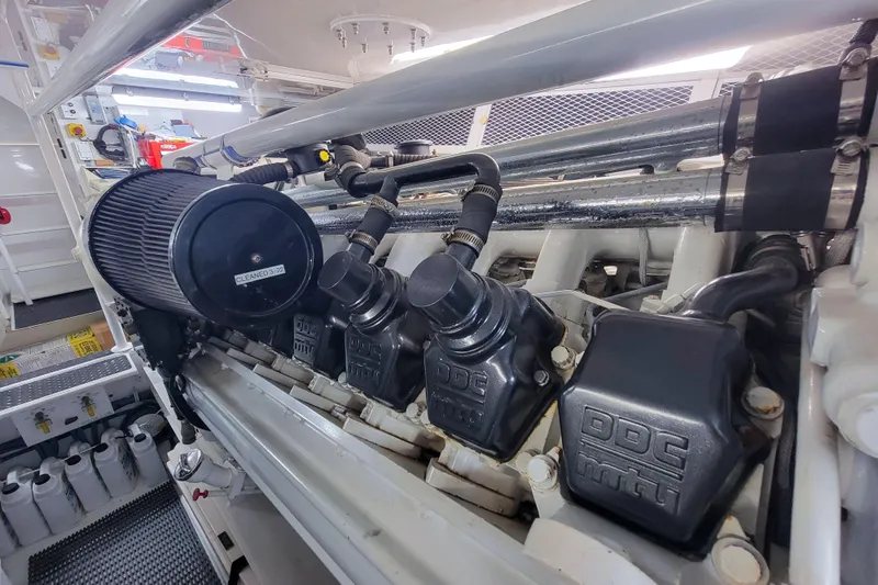 Prime Time Yacht Photos Pics Engine room of 2002 Viking 65 Enclosed Bridge yacht, showcasing DDC components.