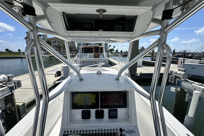 Cherokee Yacht Photos Pics 2022 Ocean Runner 29 Center Console boat docked at marina, interior view.