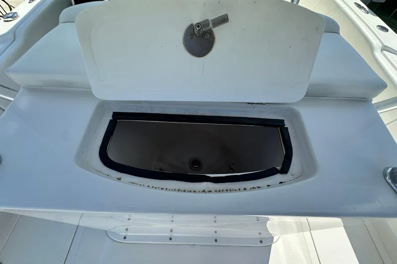 Cherokee Yacht Photos Pics Open storage compartment on 2022 Ocean Runner 29 Center Console boat.