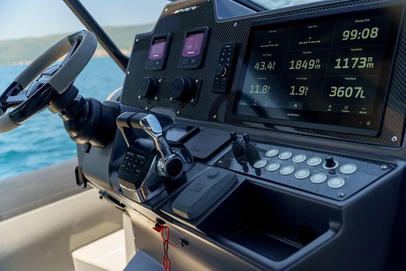  Yacht Photos Pics Cockpit of 2023 Anvera 48 yacht with advanced navigation controls and display.