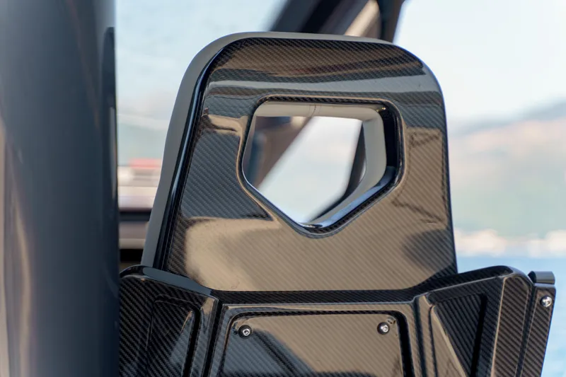  Yacht Photos Pics Carbon fiber seat detail on 2023 Anvera 48 boat.