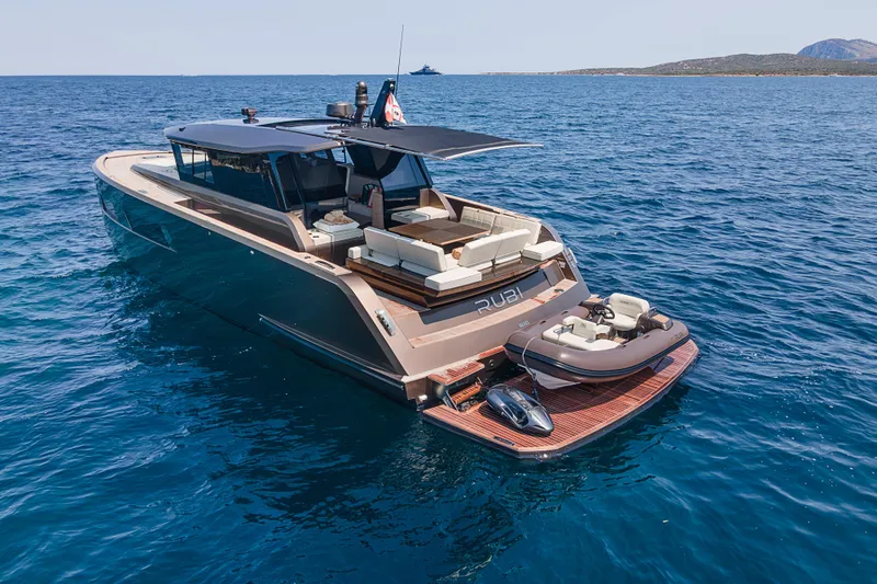 M/y Rubi Yacht Photos Pics 2024 Pardo Yachts GT52 luxury yacht on open sea, featuring sleek design and spacious deck.