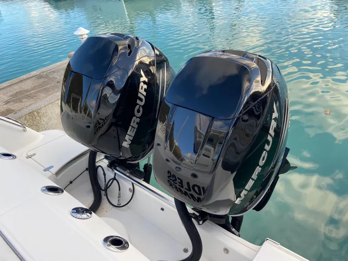 Endless Summer Yacht Photos Pics Two Mercury outboard engines on a 2014 Boston Whaler 320 Outrage.