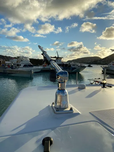 Endless Summer Yacht Photos Pics Boston Whaler 320 Outrage 2014 docked at sunset.