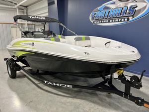 2024 Tahoe T16 boat on trailer at Foothills Marine Center.