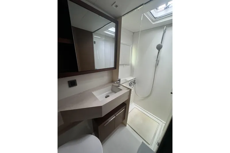 Cc Princess Yacht Photos Pics Modern bathroom in 2020 Lagoon 46 yacht with shower and sink.