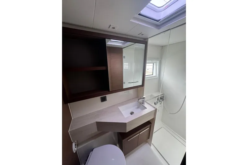 Cc Princess Yacht Photos Pics Modern bathroom in 2020 Lagoon 46 yacht with sleek fixtures and natural light.