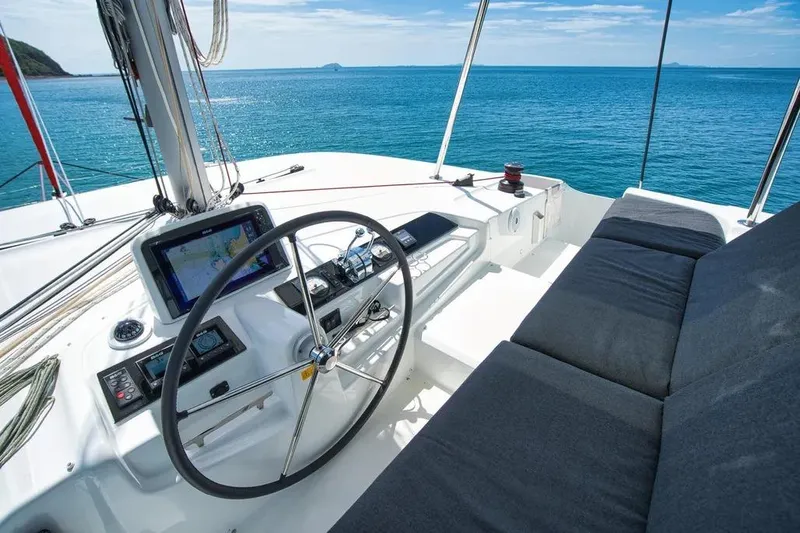 Cc Princess Yacht Photos Pics Cockpit of 2020 Lagoon 46 catamaran with ocean view and navigation equipment.