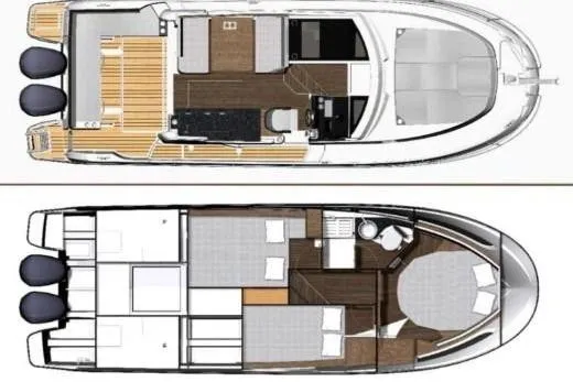  Yacht Photos Pics 2025 Jeanneau Merry Fisher 1095 boat layout with detailed interior and exterior design.