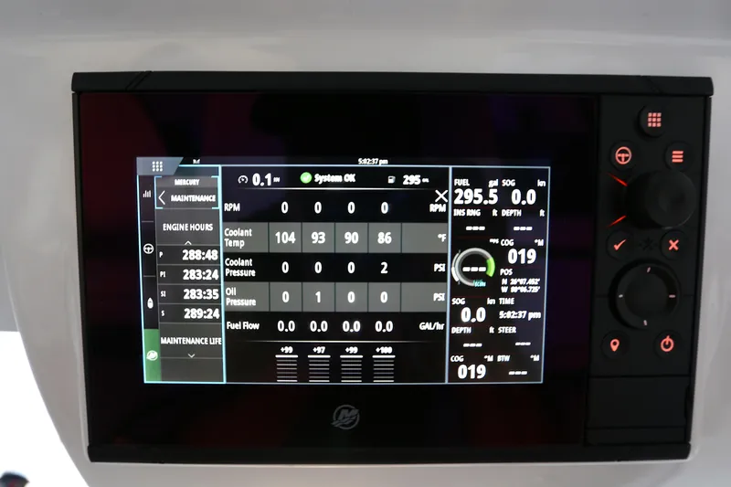 Sapore Di Mare Yacht Photos Pics Control panel display of a 2022 Azimut 47 VERVE yacht, showing engine metrics.