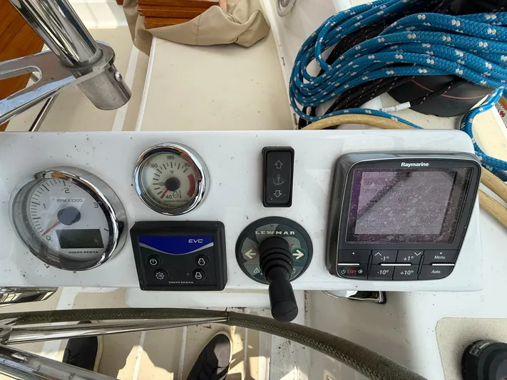 Chapter 9 Yacht Photos Pics Control panel of a 2012 Tartan 4000 sailboat with navigation instruments and gauges.