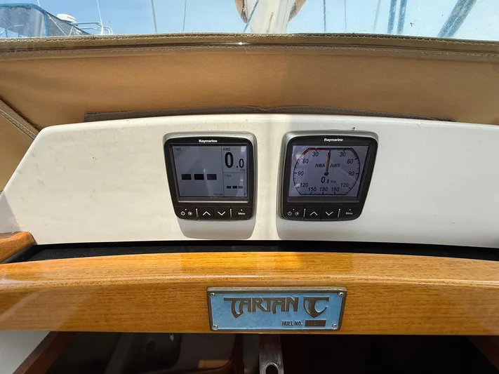 Chapter 9 Yacht Photos Pics Cockpit instruments on a 2012 Tartan 4000 sailboat, featuring navigation displays.