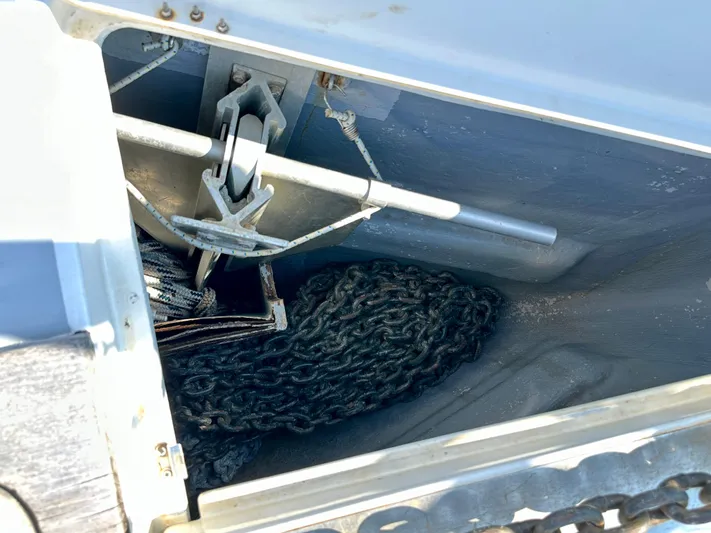 Après Yacht Photos Pics Anchor chain compartment of a 2010 Beneteau 57 yacht.