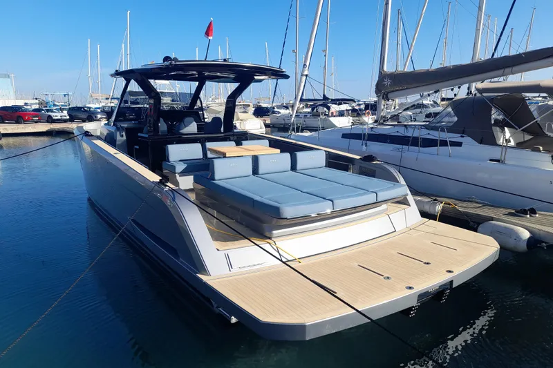 Yacht Photos Pics 2026 Pardo Yachts 43 luxury yacht docked in marina, featuring sleek design and spacious deck.