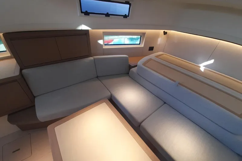  Yacht Photos Pics Luxurious interior of 2026 Pardo Yachts 43, featuring elegant seating and modern design.
