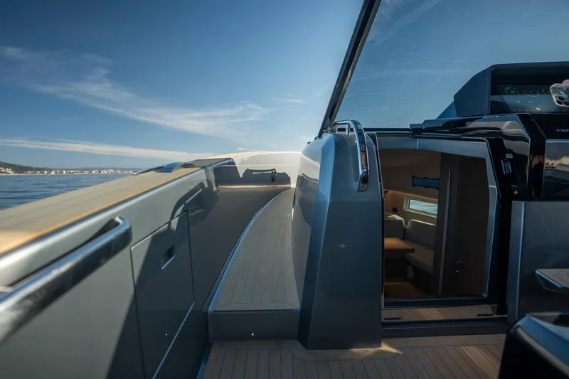  Yacht Photos Pics 2026 Pardo Yachts 43 luxury yacht interior and deck view on a sunny day.