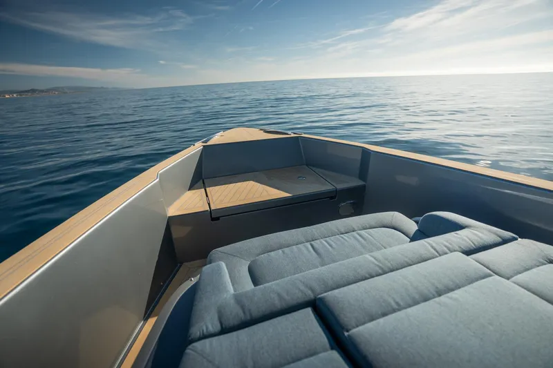  Yacht Photos Pics Luxurious 2026 Pardo Yachts 43 on serene ocean waters, featuring elegant deck seating.