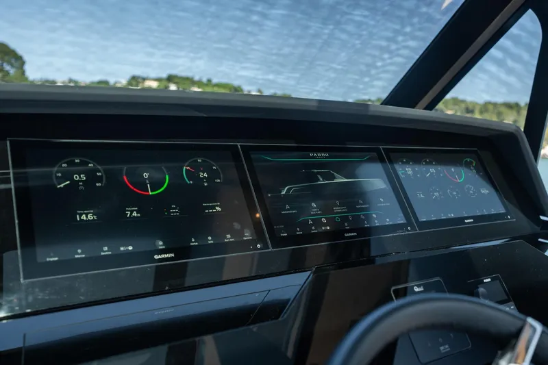  Yacht Photos Pics 2026 Pardo Yachts 43 dashboard with advanced Garmin navigation displays.