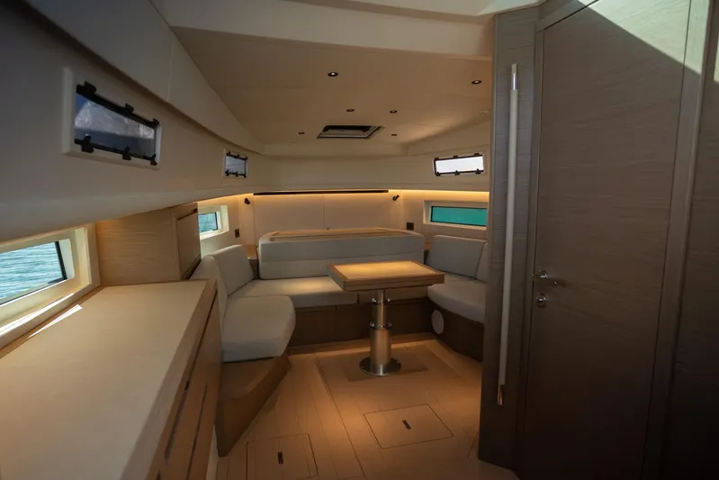  Yacht Photos Pics Luxurious interior of 2026 Pardo Yachts 43, featuring elegant seating and modern design.