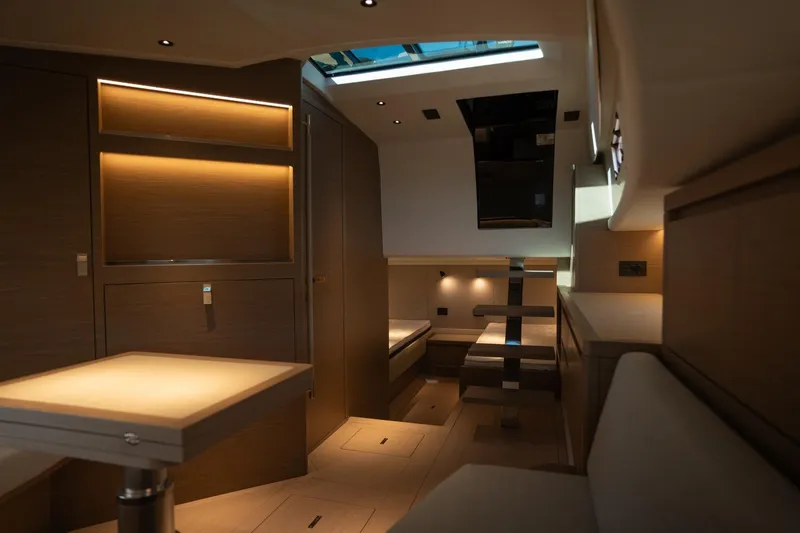  Yacht Photos Pics Luxurious interior of 2026 Pardo Yachts 43, featuring modern lighting and sleek design.