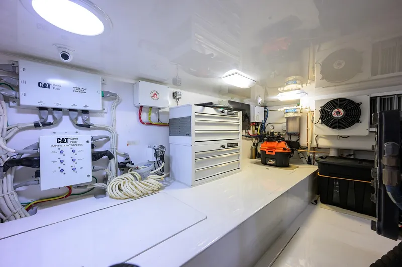  Yacht Photos Pics Engine room of 2015 Viking 62 Convertible yacht with CAT Marine Power systems.