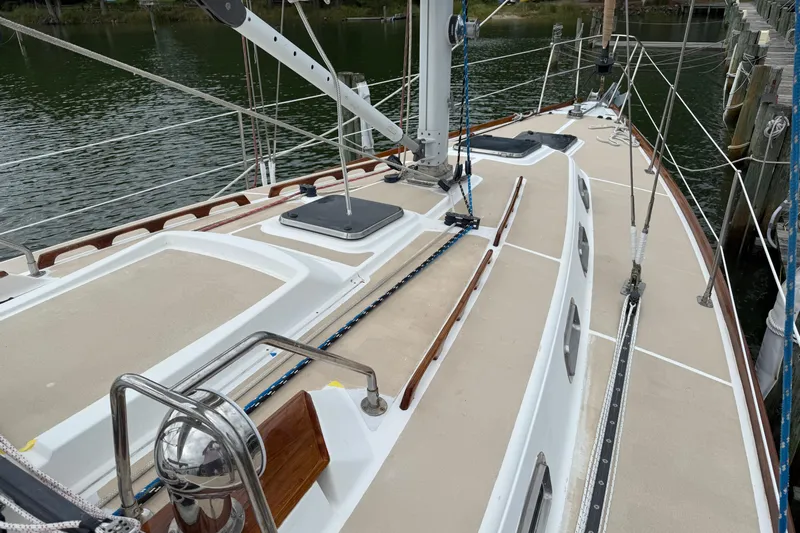 Celebration Yacht Photos Pics 2001 Tartan 4100 sailboat deck with rigging and dockside view.