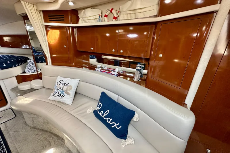 Lonie Marie Yacht Photos Pics Luxurious 2008 Sea Ray 340 Sundancer interior with plush seating and nautical decor.