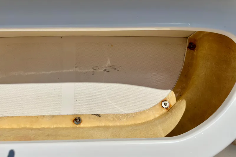 Lonie Marie Yacht Photos Pics Close-up of 2008 Sea Ray 340 Sundancer boat interior detail with visible screws.