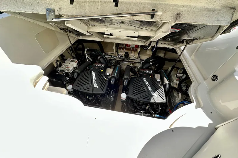 Lonie Marie Yacht Photos Pics Engine compartment of 2008 Sea Ray 340 Sundancer with twin MerCruiser engines.