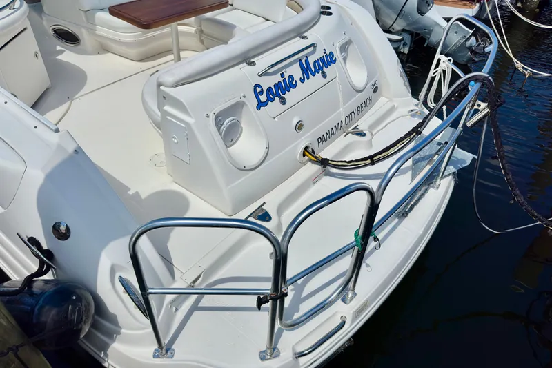 Lonie Marie Yacht Photos Pics 2008 Sea Ray 340 Sundancer boat docked, featuring a spacious deck and seating area.