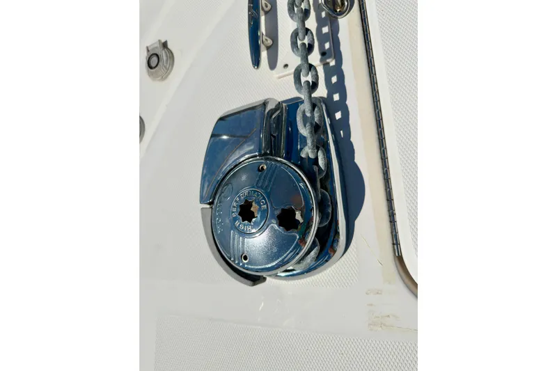 Lonie Marie Yacht Photos Pics Anchor windlass on 2008 Sea Ray 340 Sundancer boat deck.