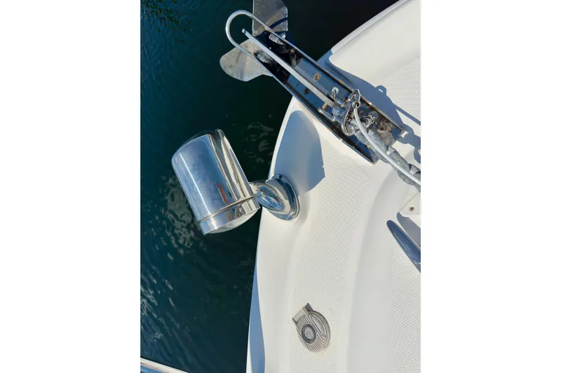 Lonie Marie Yacht Photos Pics Bow view of 2008 Sea Ray 340 Sundancer with anchor and spotlight.