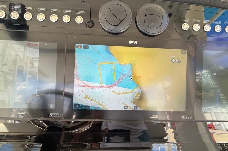  Yacht Photos Pics Navigation system on 2017 Boston Whaler 420 Outrage displaying nautical chart.